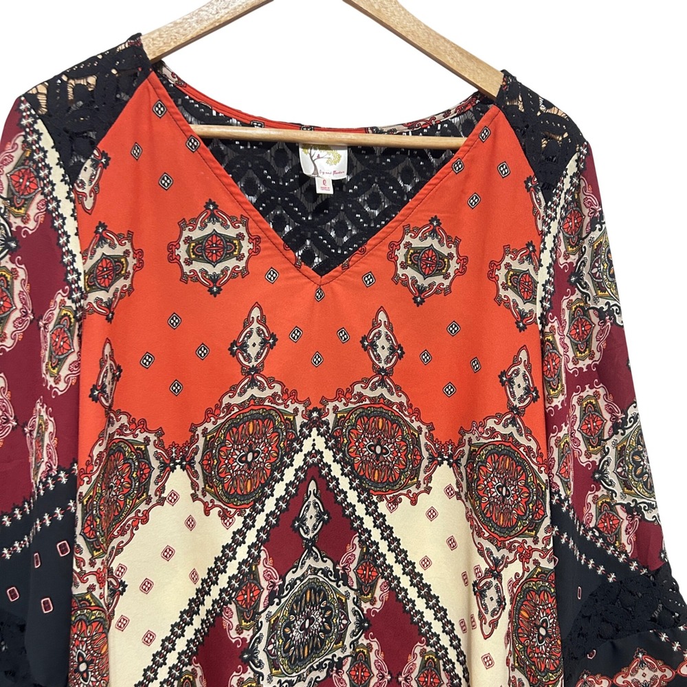 Fig and Flower Womens Boho Chic Shift Dress L Multicolor Crochet Lace Paisley - Picture 3 of 10
